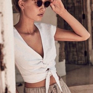 Rowie ‘Luka’ linen wrap top, bone, S/M